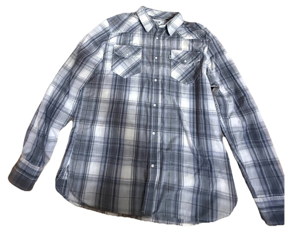 LEVI STRAUSS & CO Two Horse Brand Men’s Plaid Blue Gray Long Sleeve Shirt Large